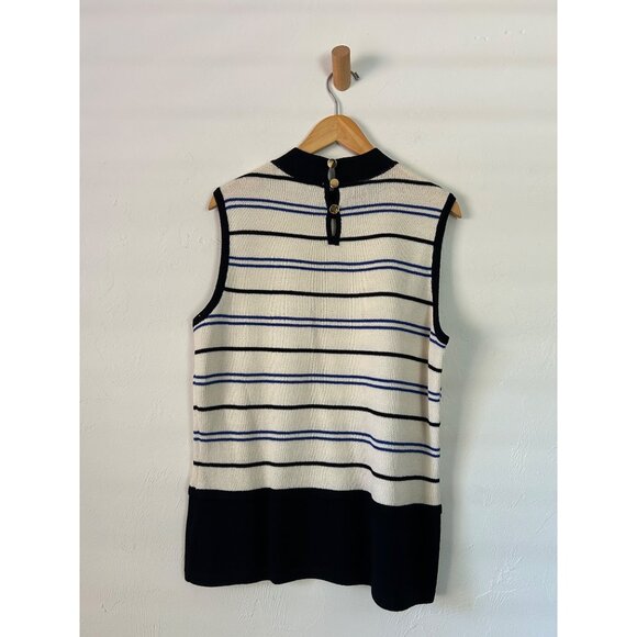 St. John Women's SZ 14 Striped Sleeveless Sweater Top Black & Cream - Picture 7 of 9